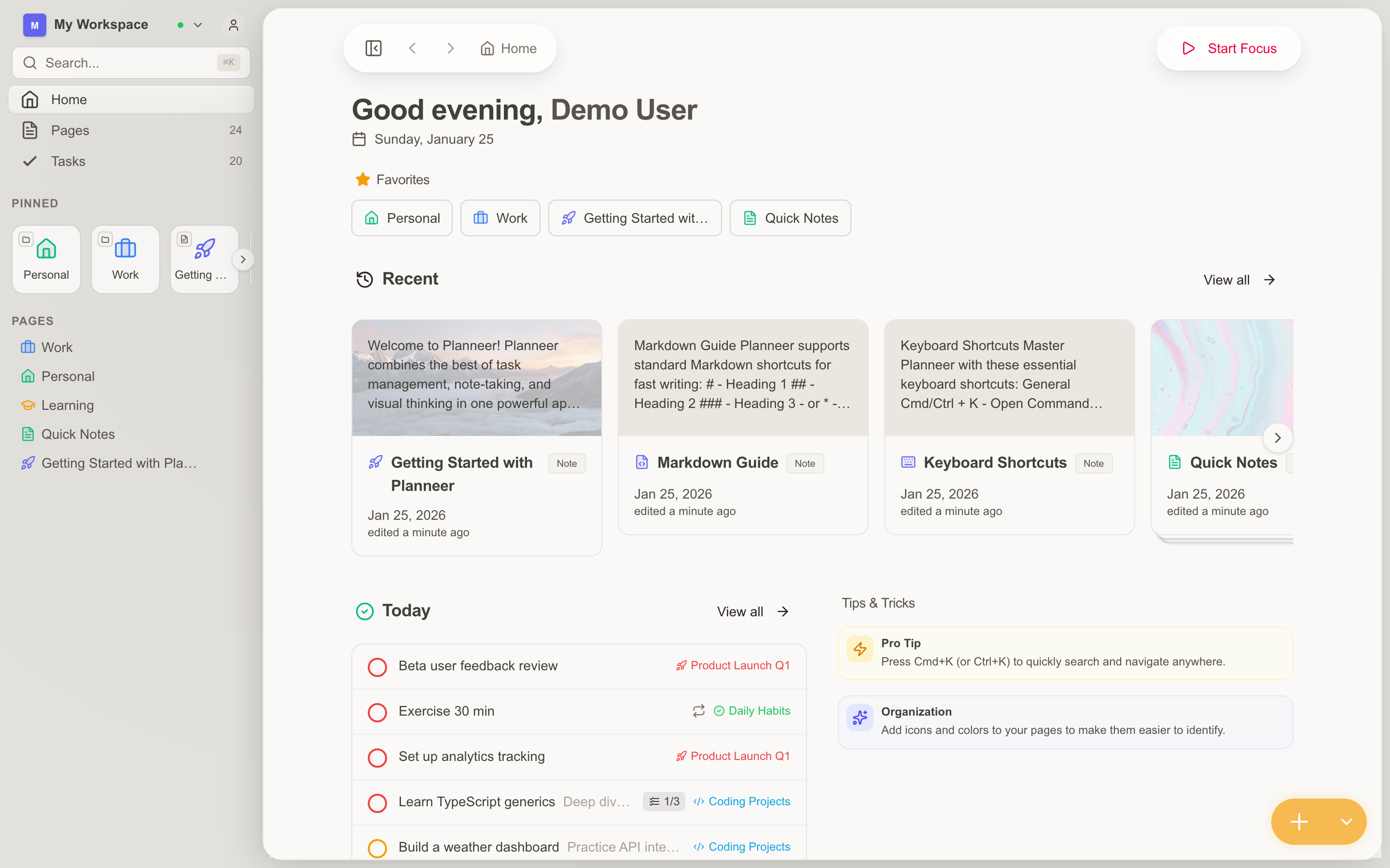 Home Dashboard View - Light
